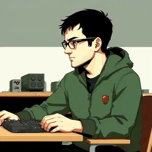 Professional businessman working on laptop in office