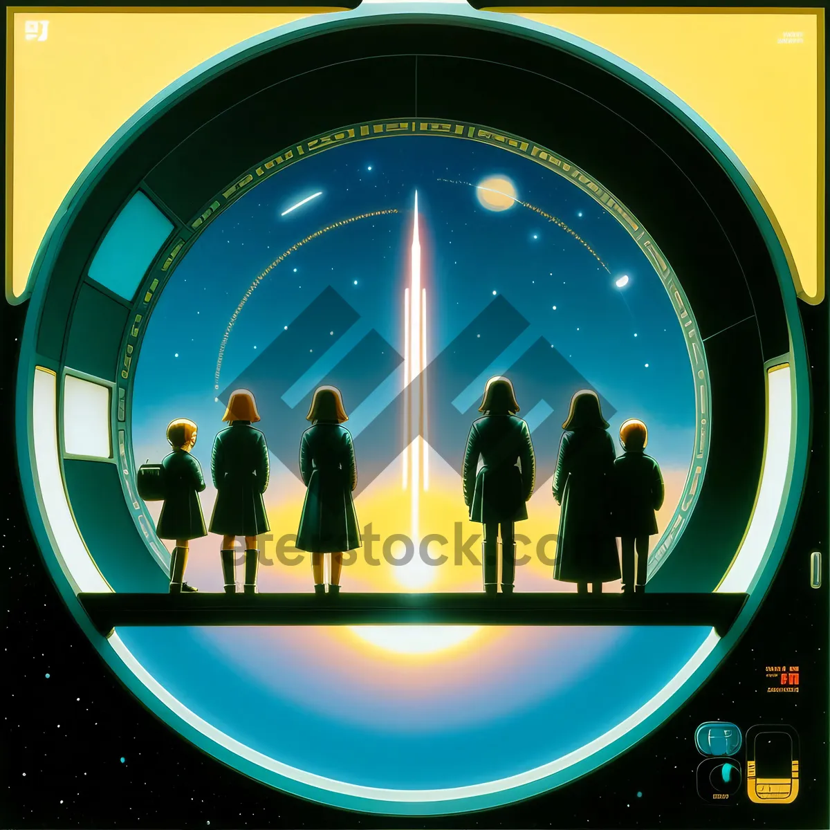 Picture of Shiny Round Analog Clock Icon with Celestial Body