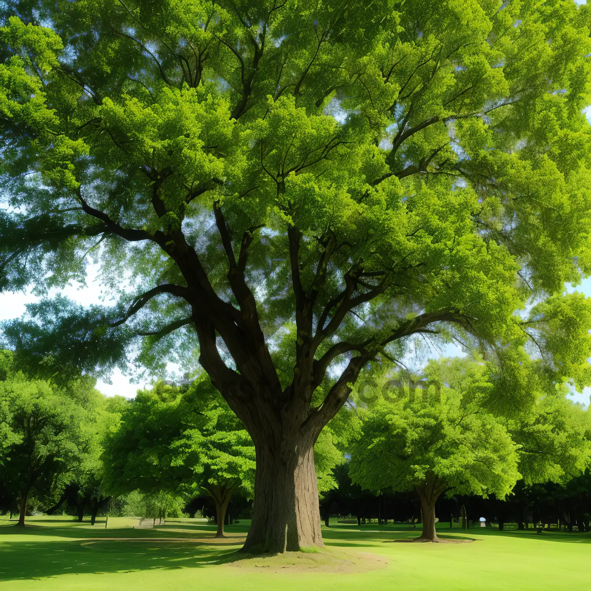 Picture of Serene Summer Forest with Oak and Linden Trees