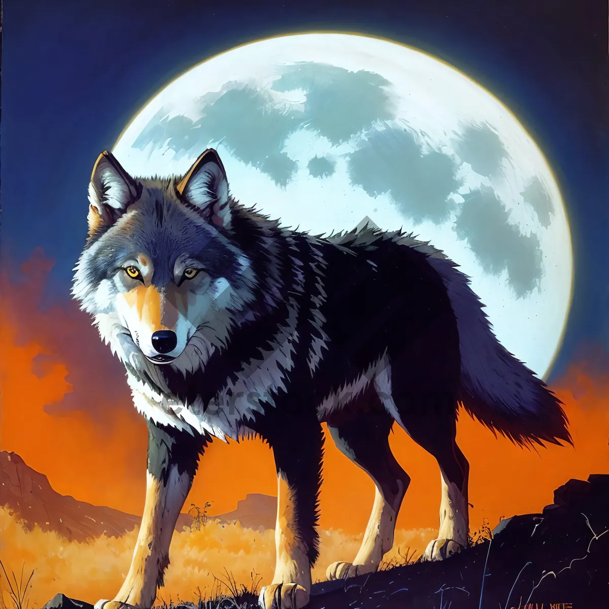 Picture of Majestic Timber Wolf in Winter Moonlight