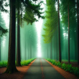 Sunlit Pathway Through Woods in a Scenic Forest