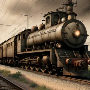 Vintage Steam Train on Railway Track