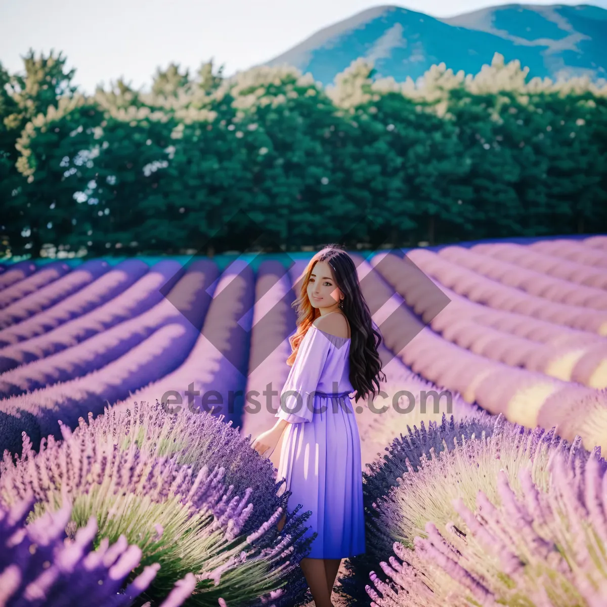 Picture of Colorful Artichoke Flowers in Lavender Field