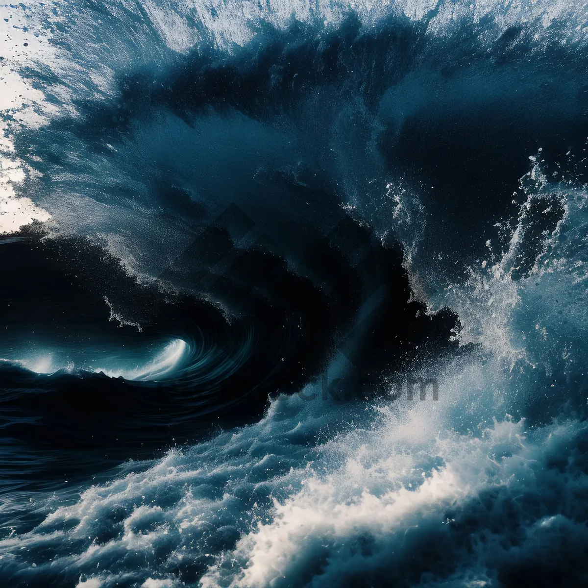 Picture of Surfer Riding Waves on Tropical Beach Coastline