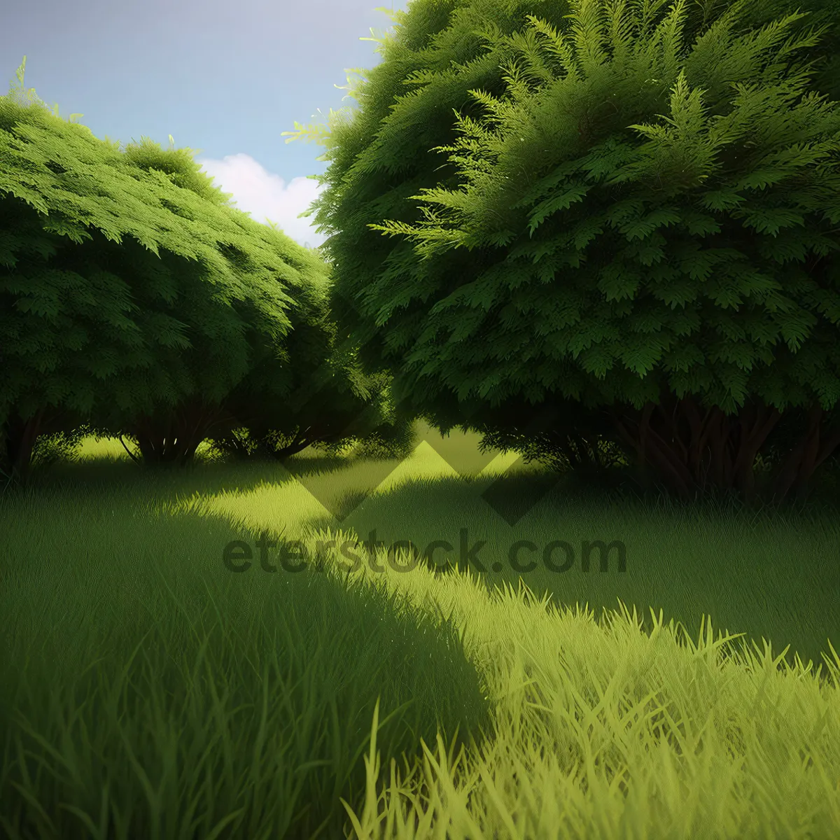 Picture of Serene Summer Landscape with Willow Trees and River