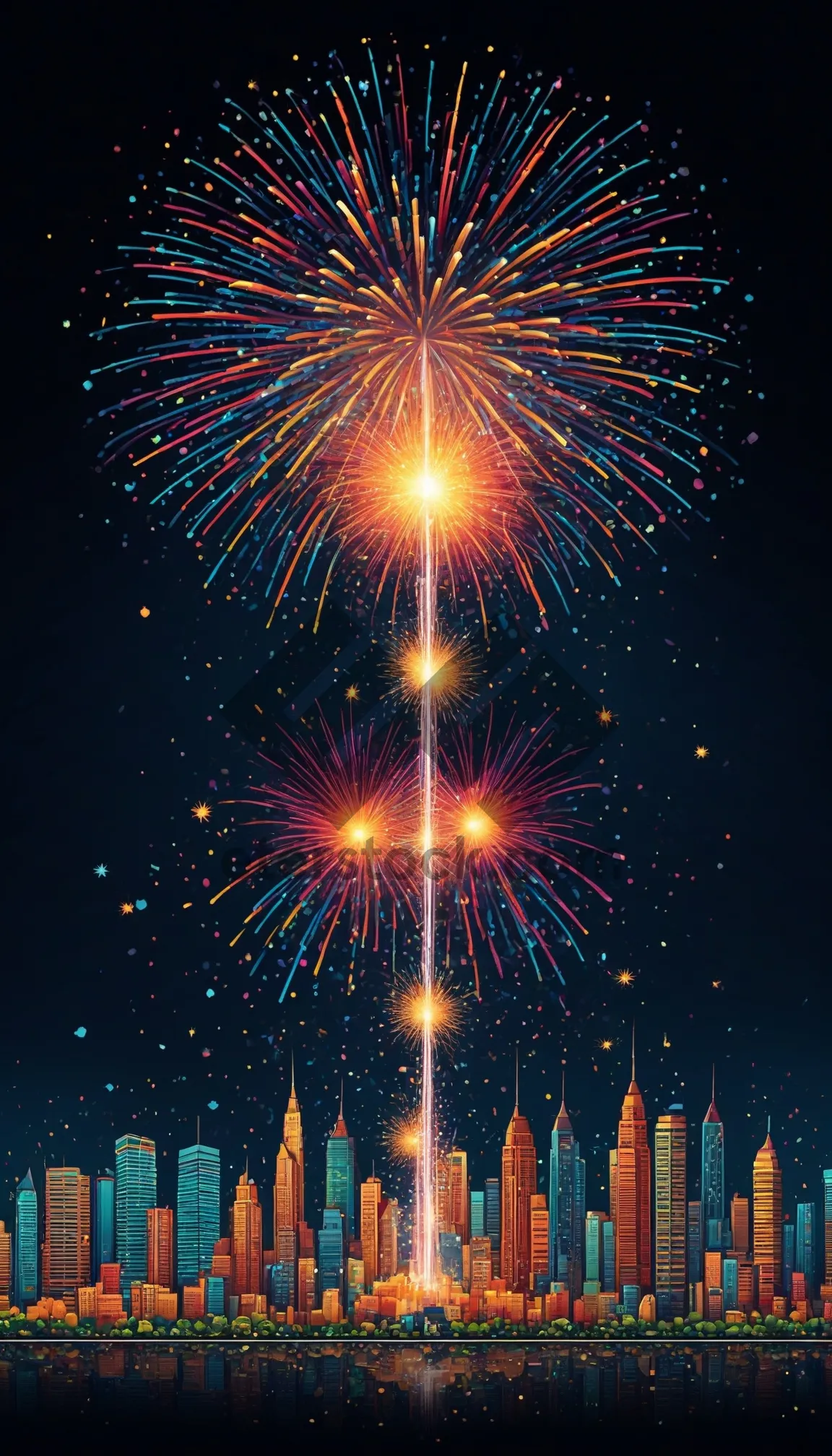 Picture of Colorful Firework Display in the Night Sky