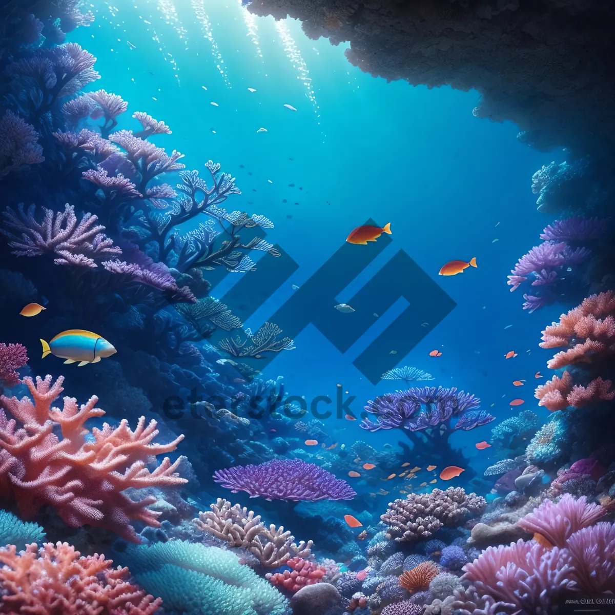 Picture of Colorful Coral Reef Below Sunbeam Rays