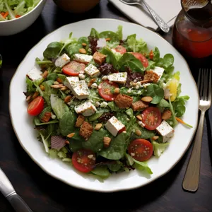 Grilled Beef Salad with Fresh Vegetables and Spicy Sauce