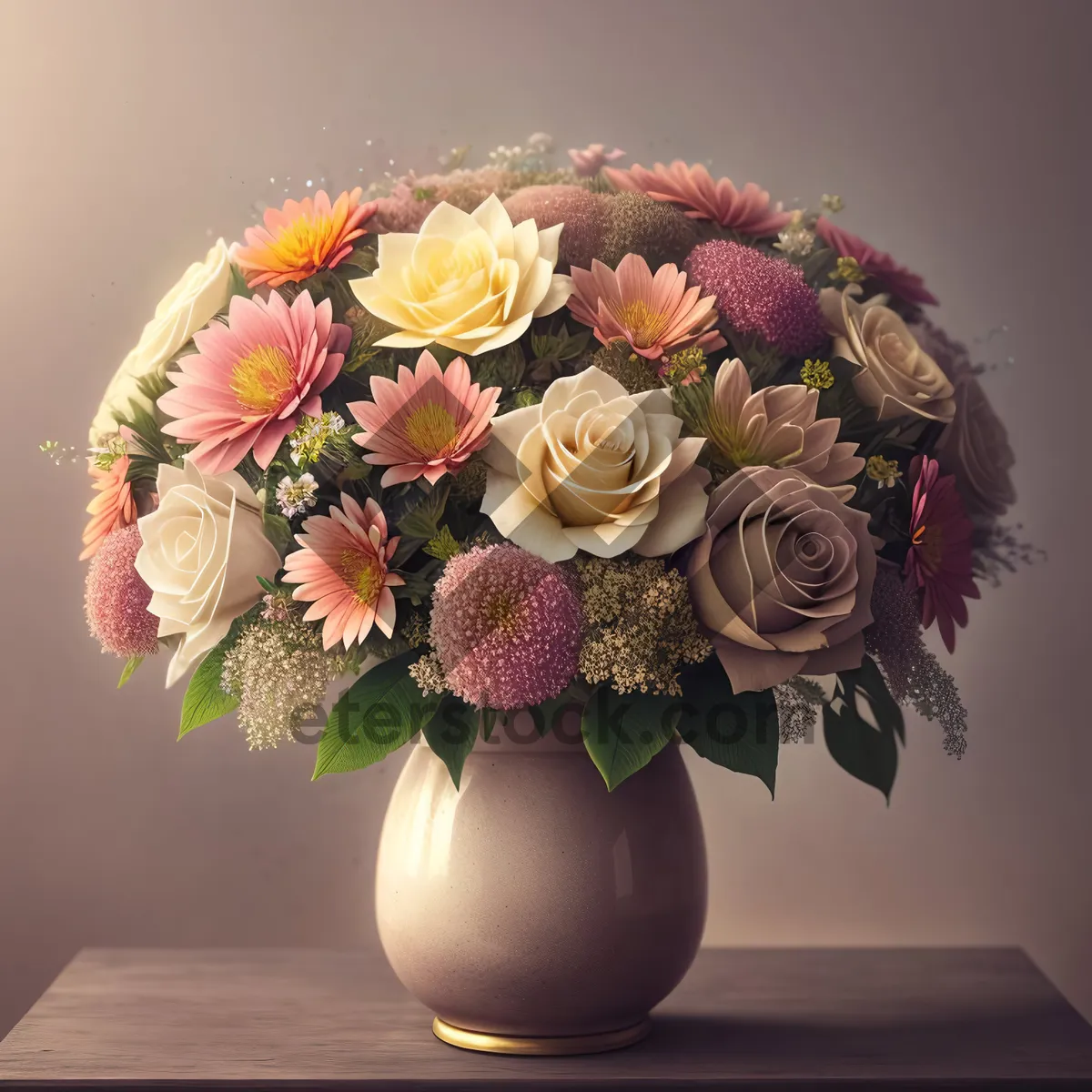 Picture of Exquisite Pink Floral Arrangement in Stylish Vase.