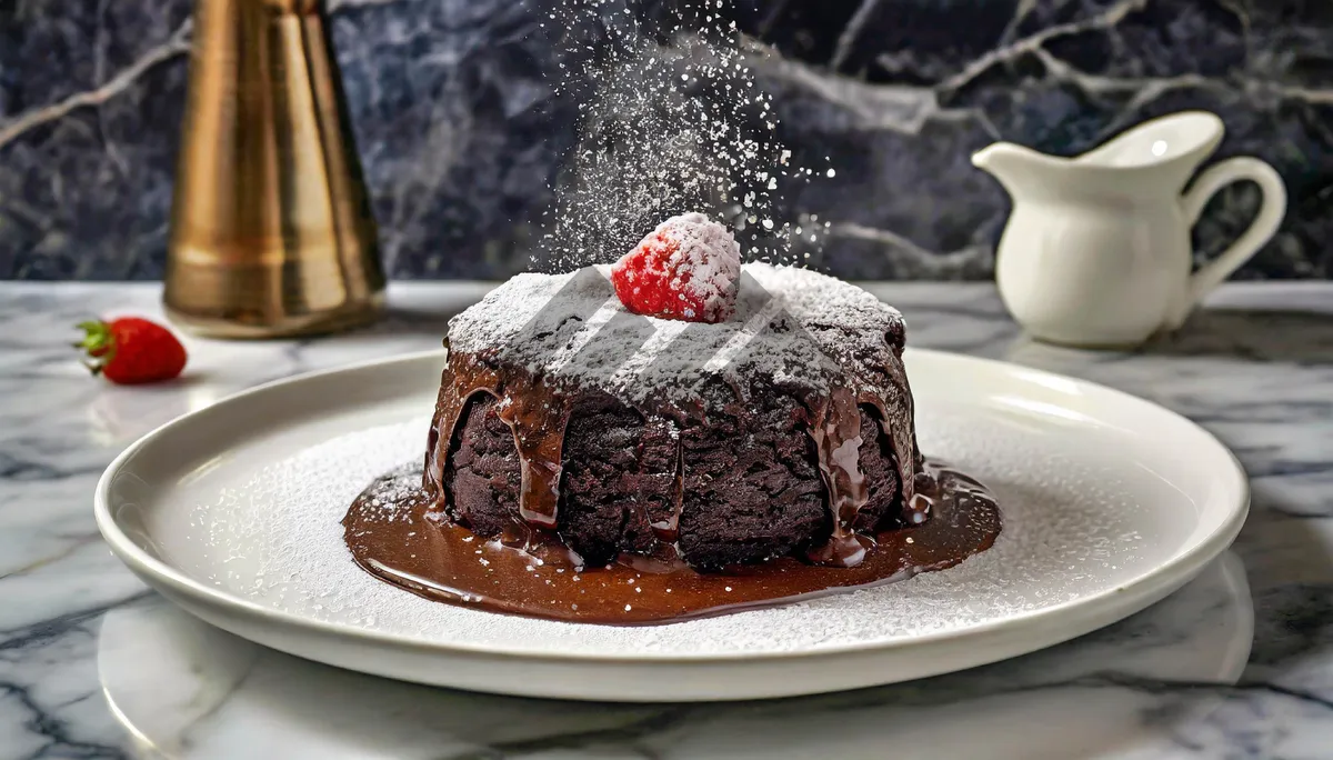 Picture of Delicious Strawberry Chocolate Cake Slice with Mint Ice Cream