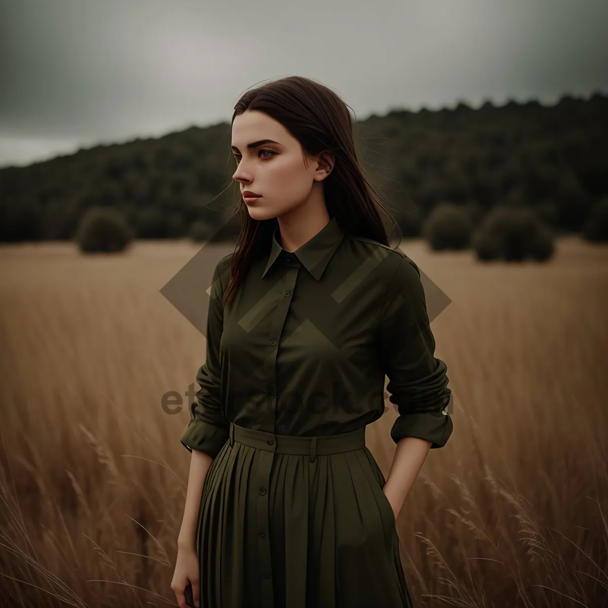 Picture of Smiling brunette lady in fashionable trench coat