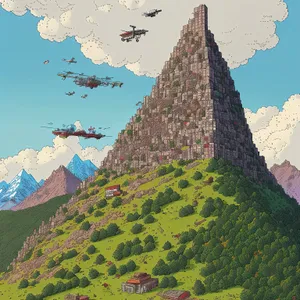 Enigmatic Puzzle Skyline: Ancient Temple Amidst Majestic Mountains