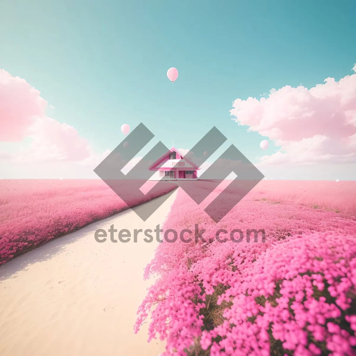 Picture of Colorful Spring Landscape with Pink Phlox Blooming