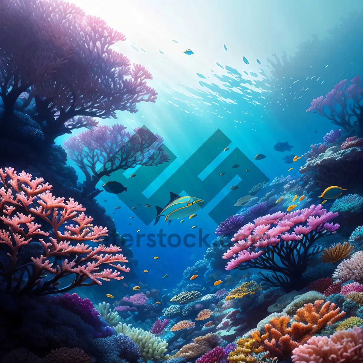 Picture of Exotic Coral Reef Teeming with Colorful Marine Life.