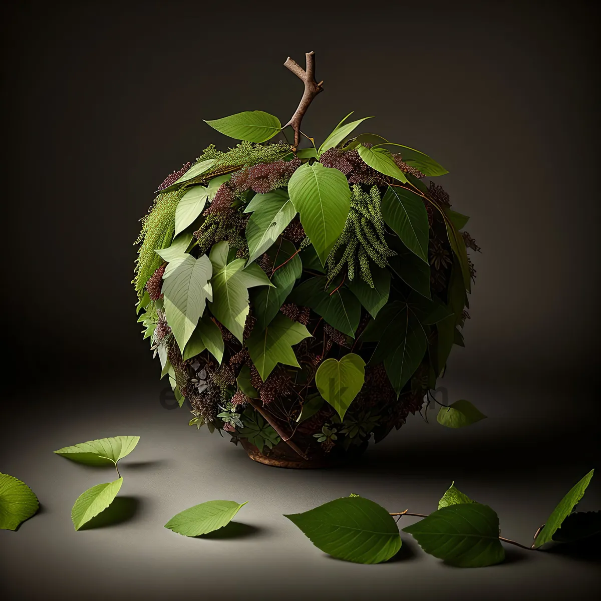 Picture of Fresh Leafy Green Tea Plant on Branch