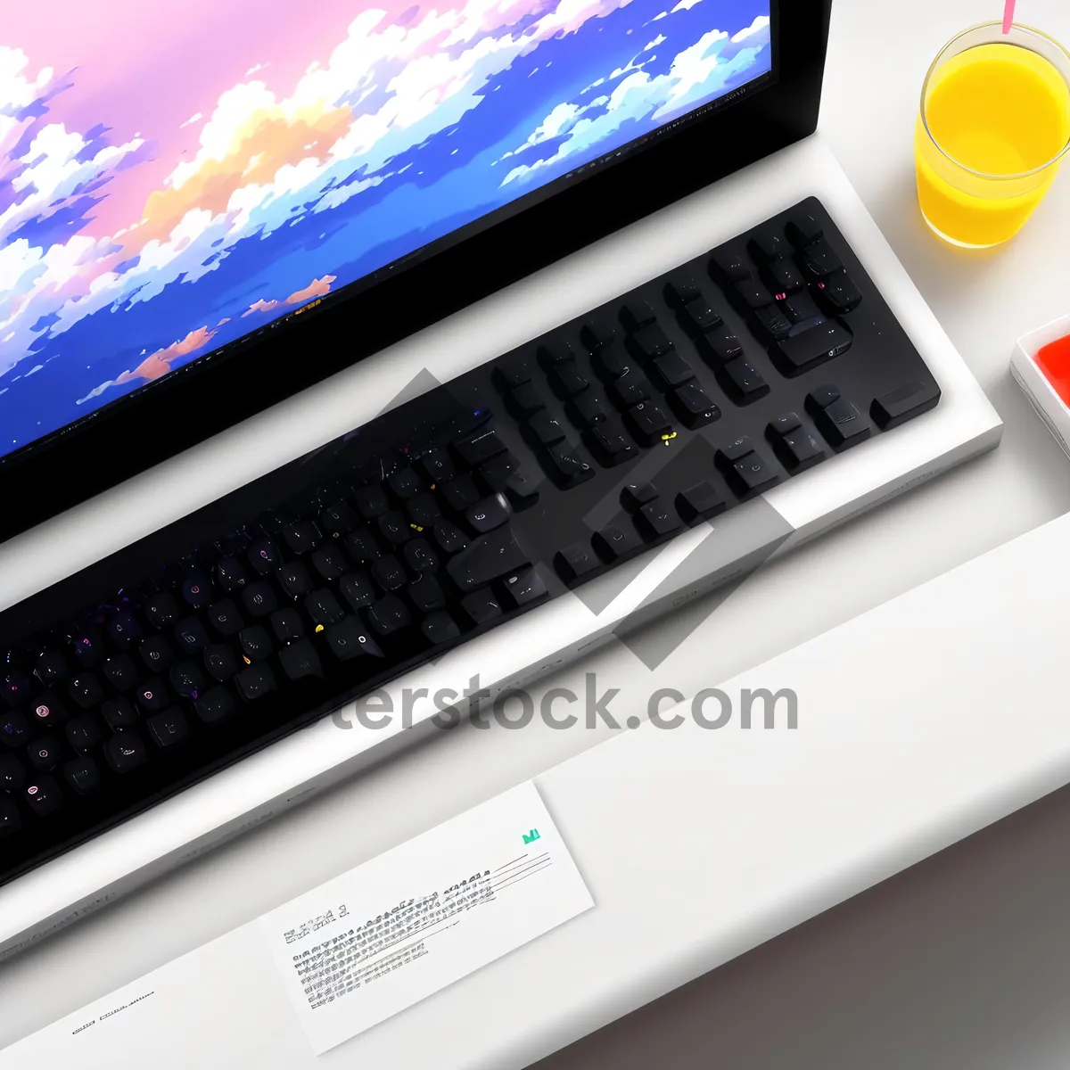 Picture of Modern Laptop on Office Desk with Keyboard