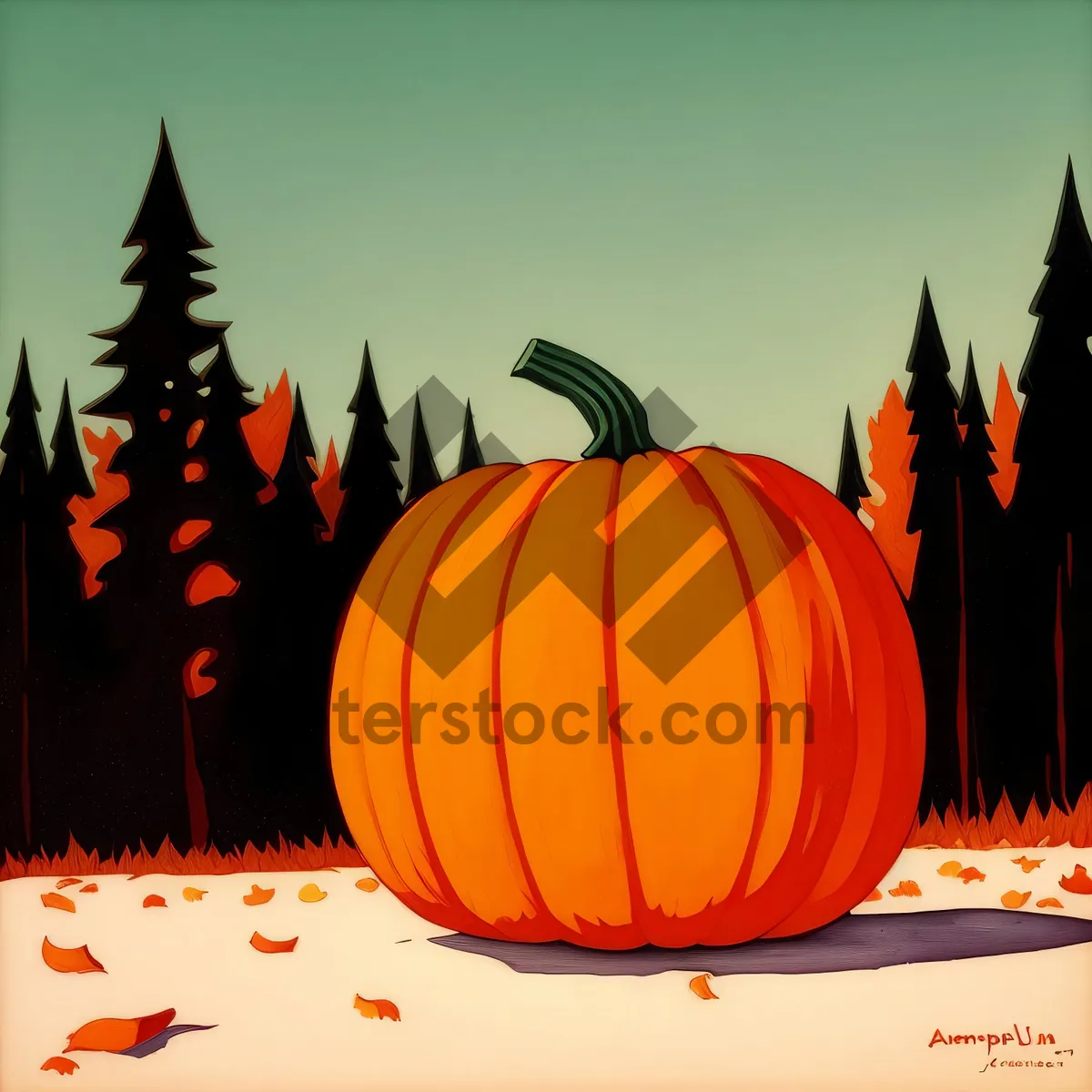 Picture of Festive pumpkin and leaf decoration for autumn season