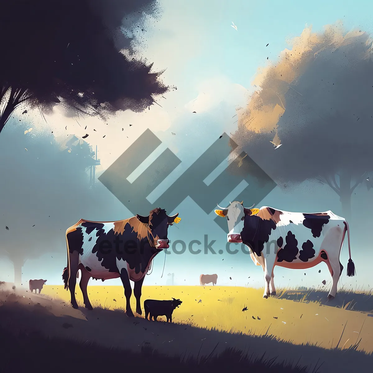 Picture of Serene Countryside with Grazing Horses and Cows