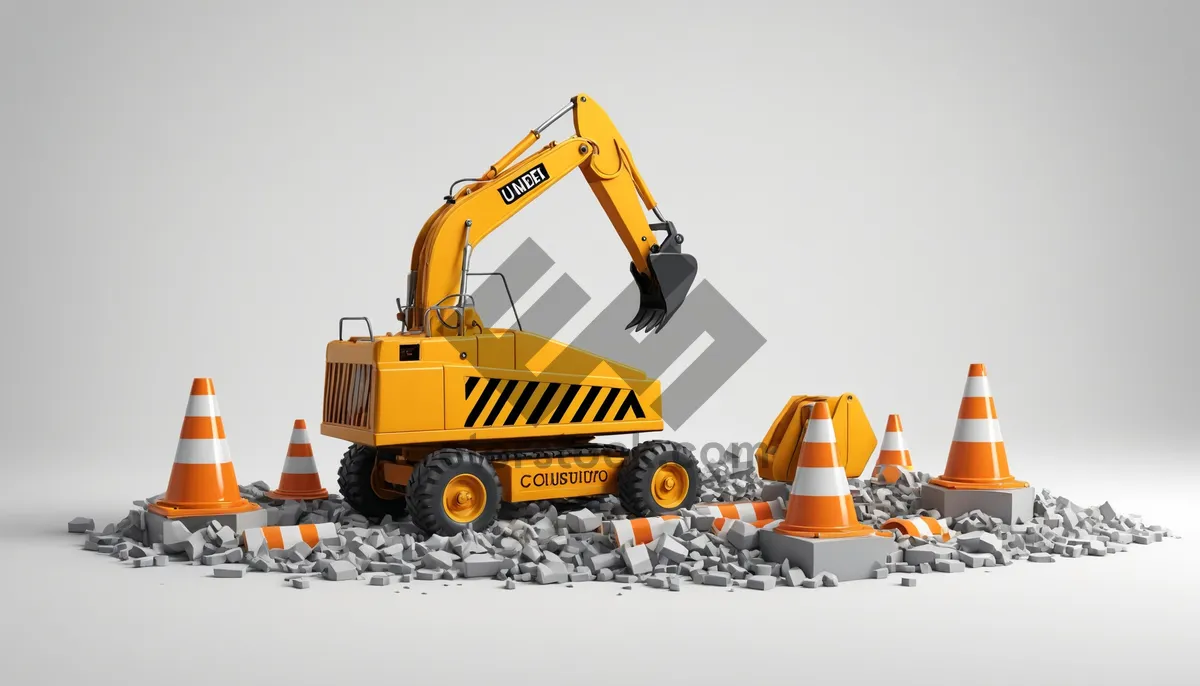 Picture of Heavy Duty Construction Vehicle at Work: Bulldozer Excavator.