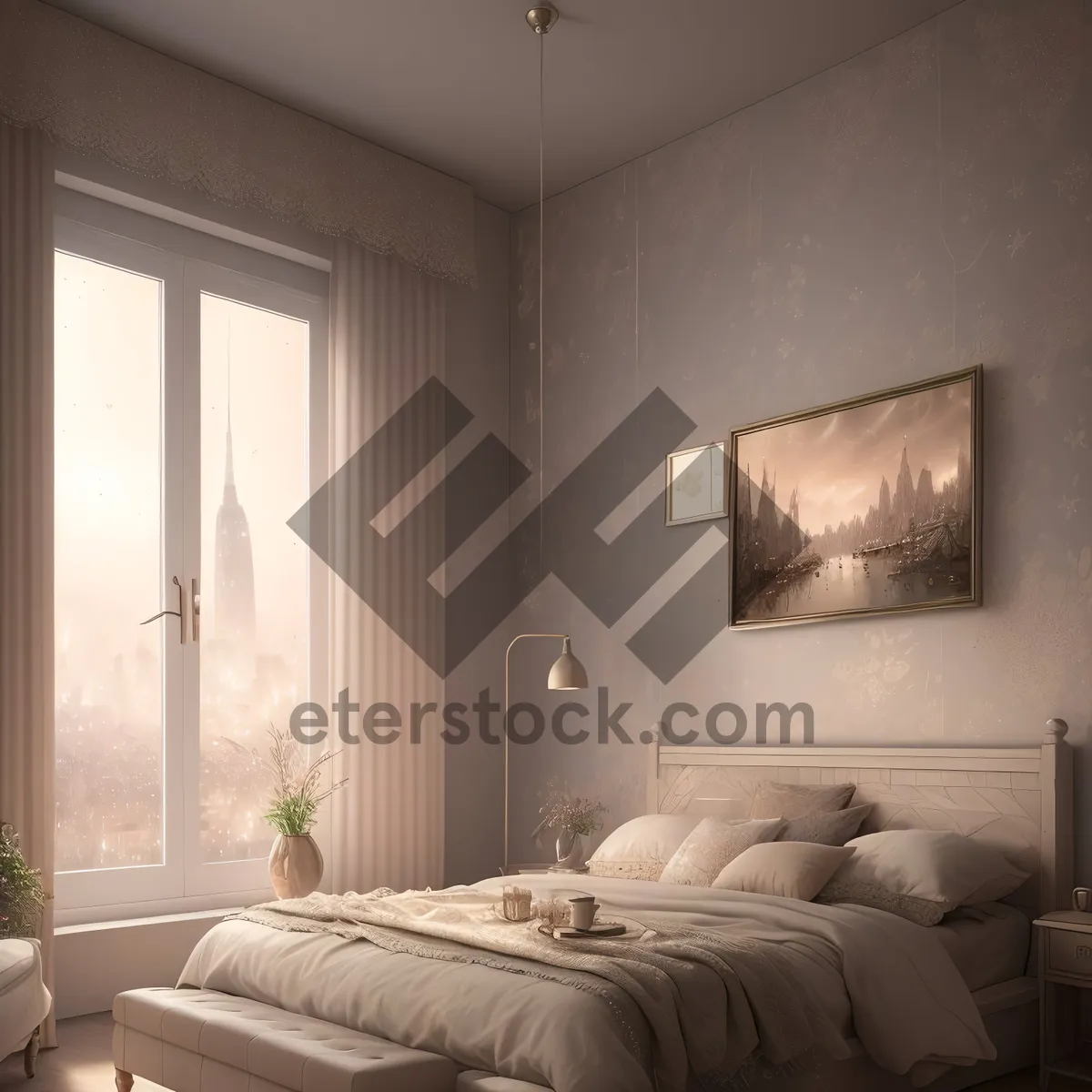 Picture of Modern Luxury Bedroom Interior with Comfortable Sofa and Lamp