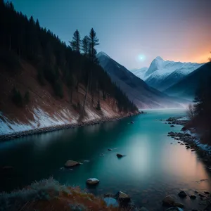 Serene Mountain Lake Reflection with Snow-Capped Peaks