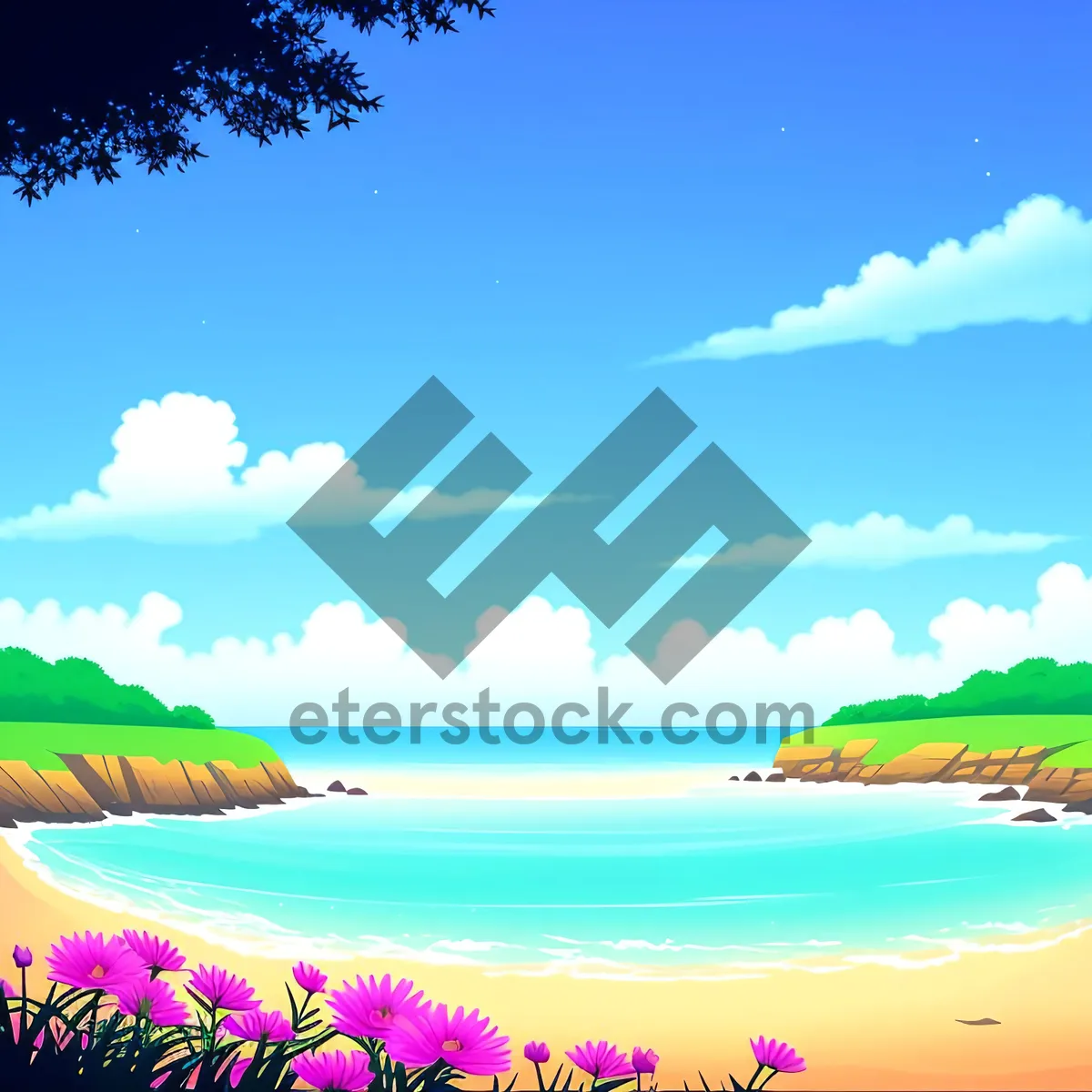 Picture of Vibrant Summer Sunset over Clear Blue Ocean