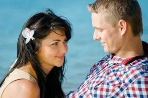 Happy Smiling Couple Outdoors Portrait.