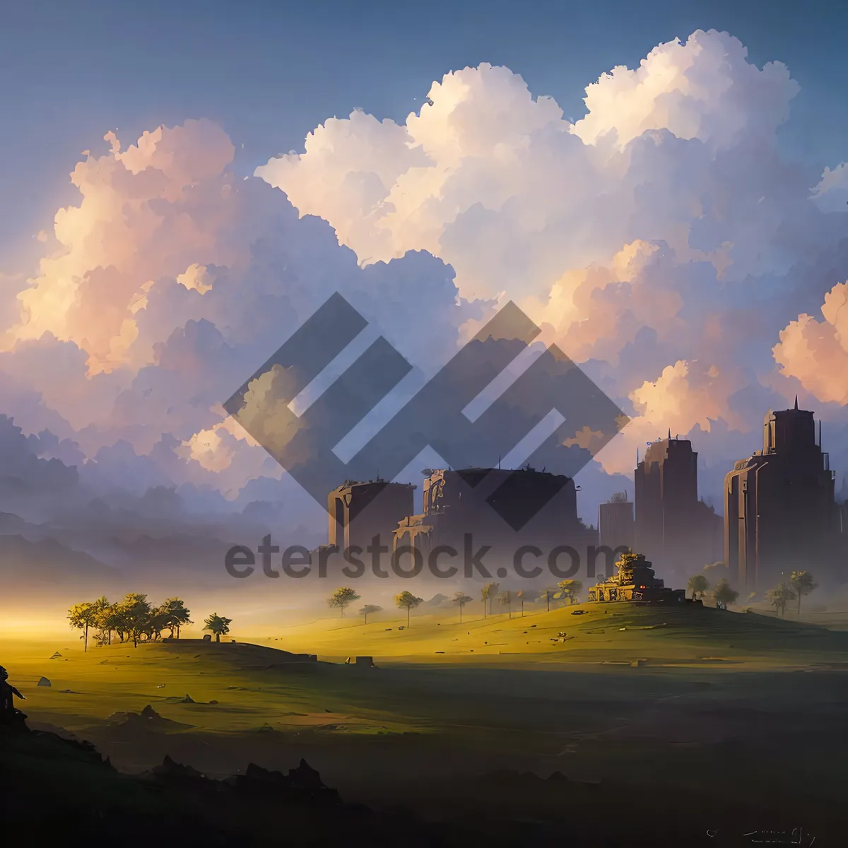 Picture of Majestic Medieval Citadel Underneath a Clear Blue Sky
