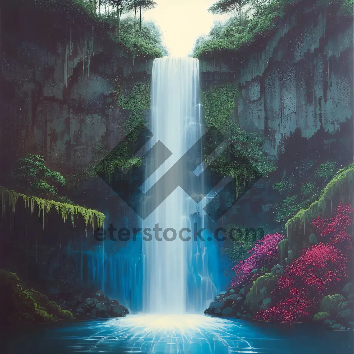 Picture of Peaceful Waterfall in Serene Forest Landscape