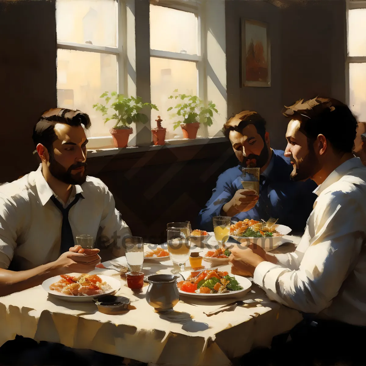 Picture of Group of businesspeople having lunch together at a restaurant