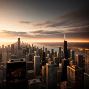 Dazzling urban skyline at sunset