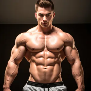 Macho Muscular Man Flexing Biceps