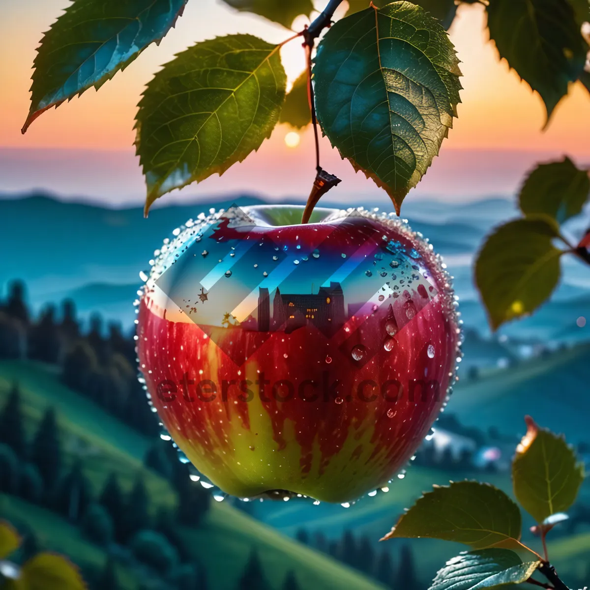 Picture of Festive Apple Tree Ornament for Winter Celebration