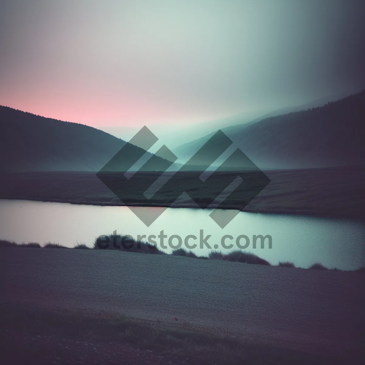 Picture of Sunset over the Highland Mountains and Lake