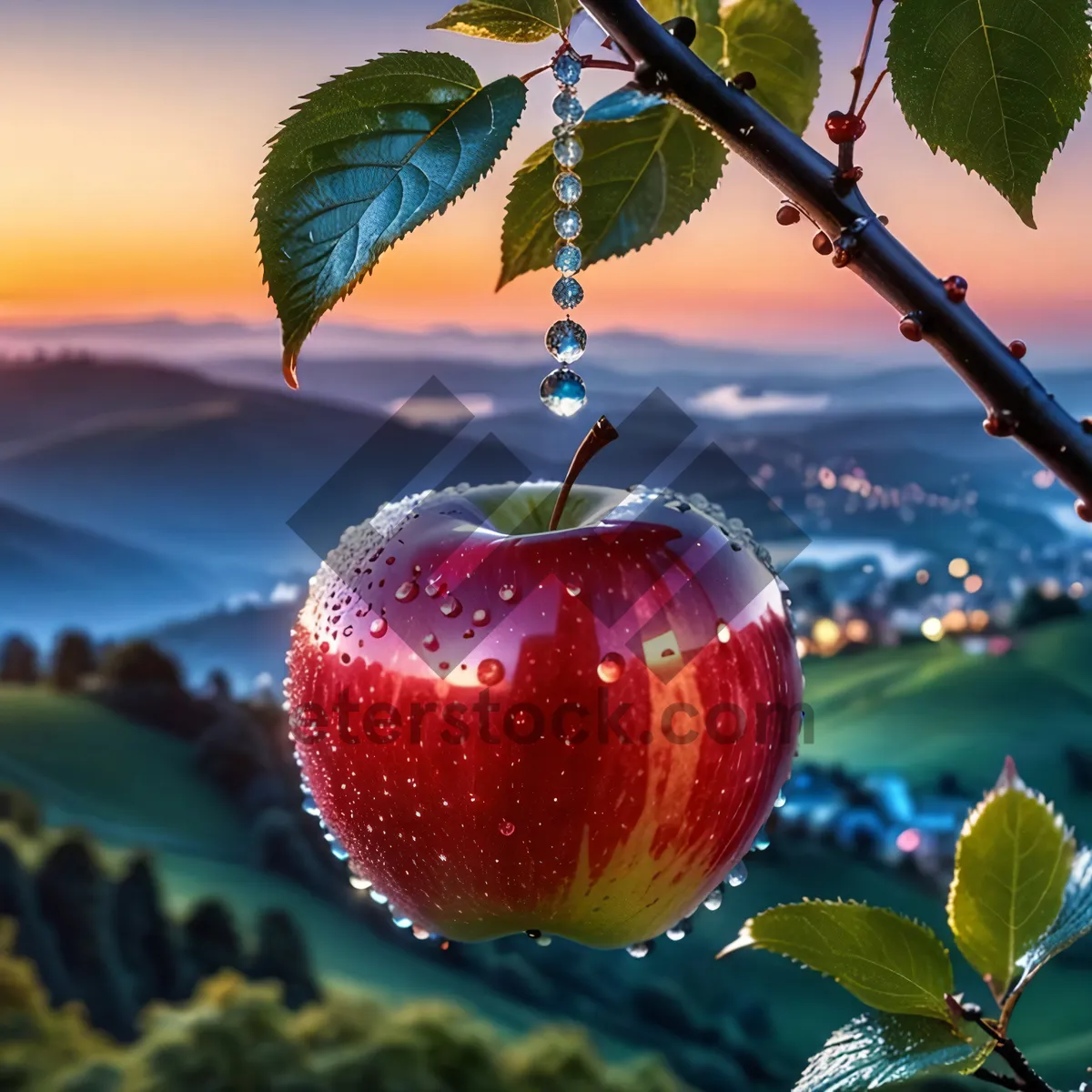 Picture of Fresh cherry fruit on a leaf