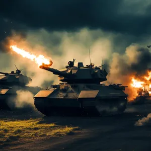 Striking Sunset War Tank Artillery in Action