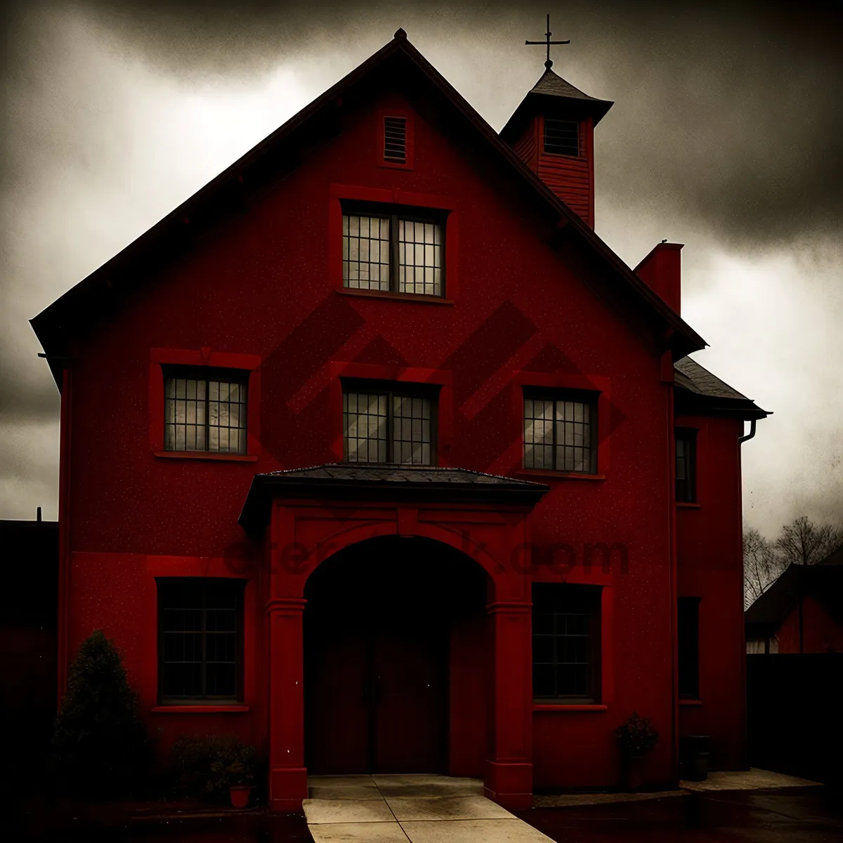 Picture of Old Brick Residence with Garage and Sky