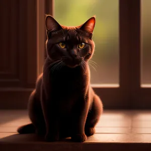 Adorable gray domestic kitten with captivating eyes on windowsill