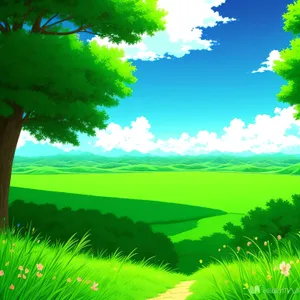 Sunny Summer Meadow with Vibrant Green Landscape