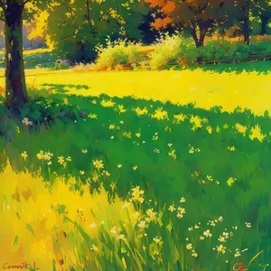 Vibrant Yellow Flowers Blanket Serene Countryside Meadow