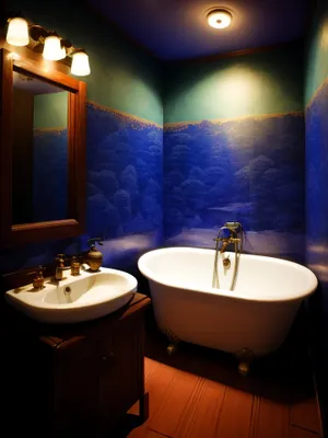 Modern luxury bathroom with clean tile and sleek furnishings.