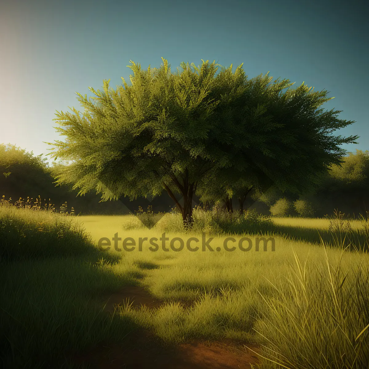 Picture of Serene Sunset Over Rural Meadow and Forest