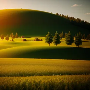 Golden Horizon: Rapeseed Field under Sunny Sky