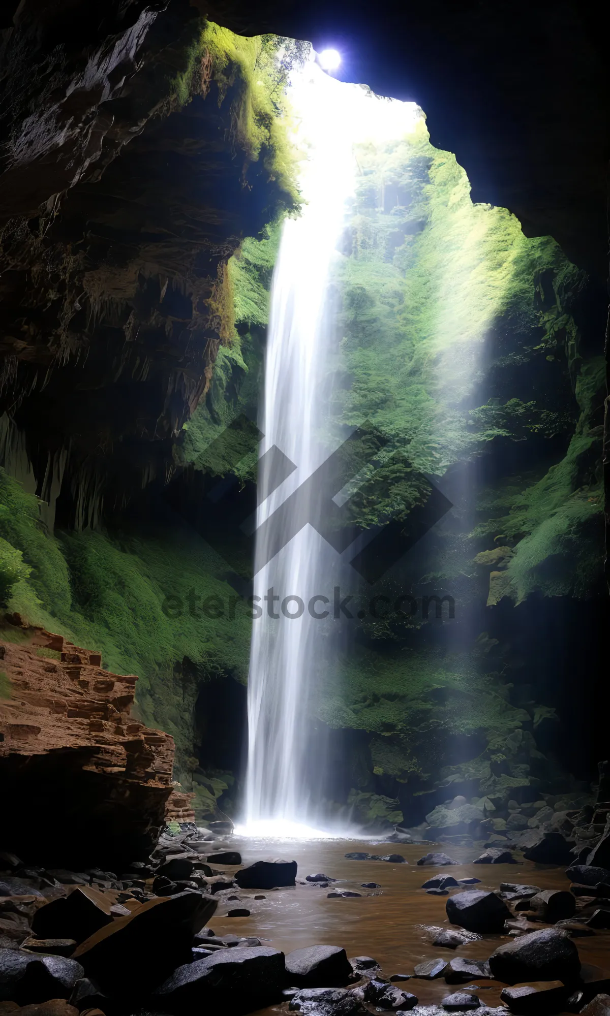 Picture of Refreshing Flowing Waterfall in Serene Forest