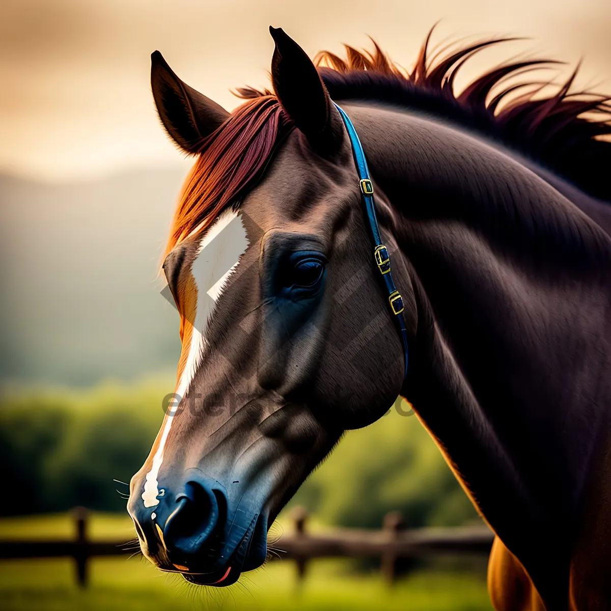 Picture of Stunning Thoroughbred Horse Portrait in Meadow