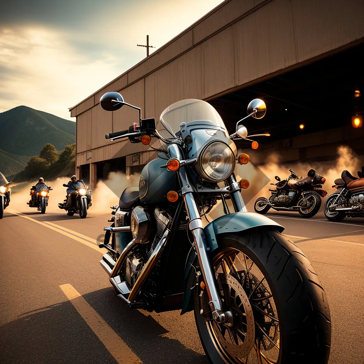 Picture of Motorcycle Helmet on the Road