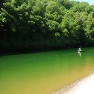 Serene summer landscape with trees reflecting in a peaceful lake