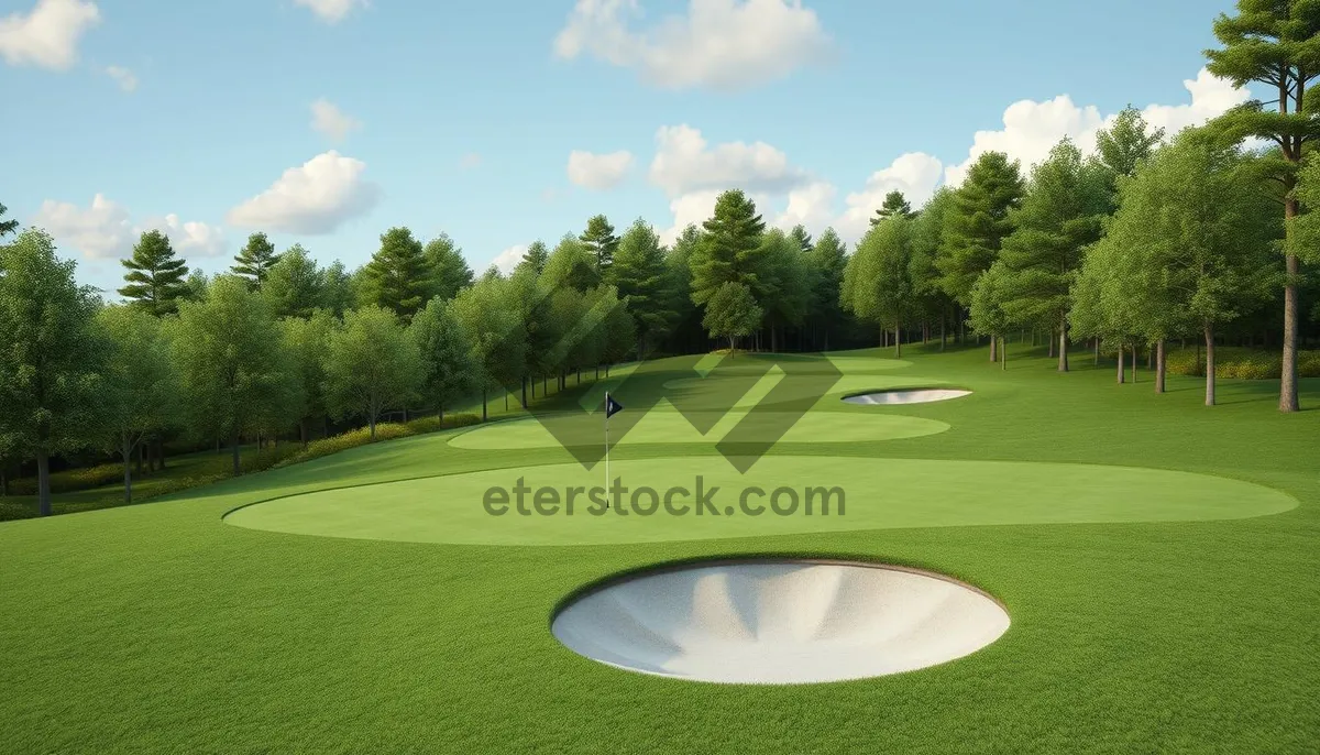 Picture of Golfer hitting ball on scenic golf course fairway.