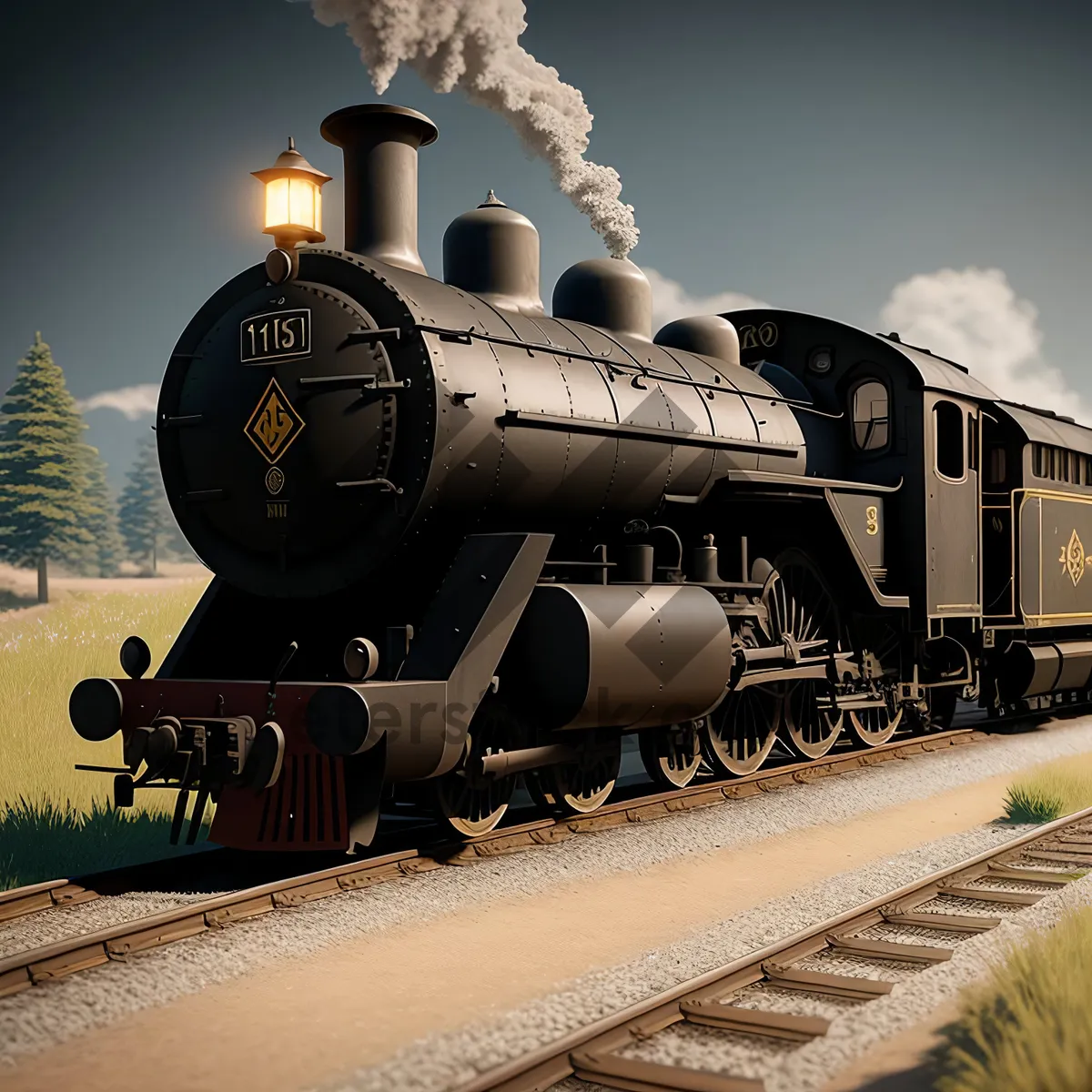 Picture of Vintage Steam Locomotive on Railway Track