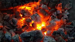 Hot Orange Flame Burning in Fireplace Heat.